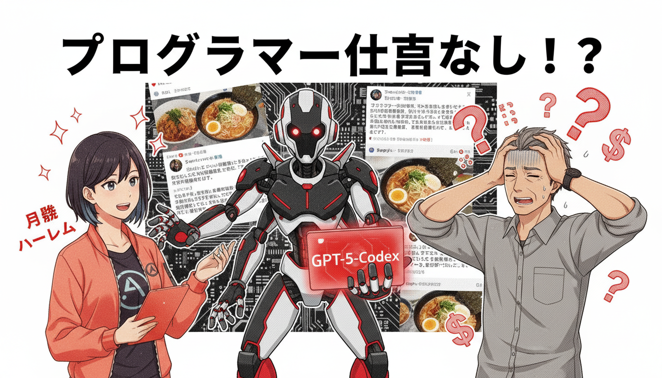 【速報】ワイ、新AI「GPT-5-Codex」の登場で月収30万のエンジニア人生、完全に終了へｗｗｗ